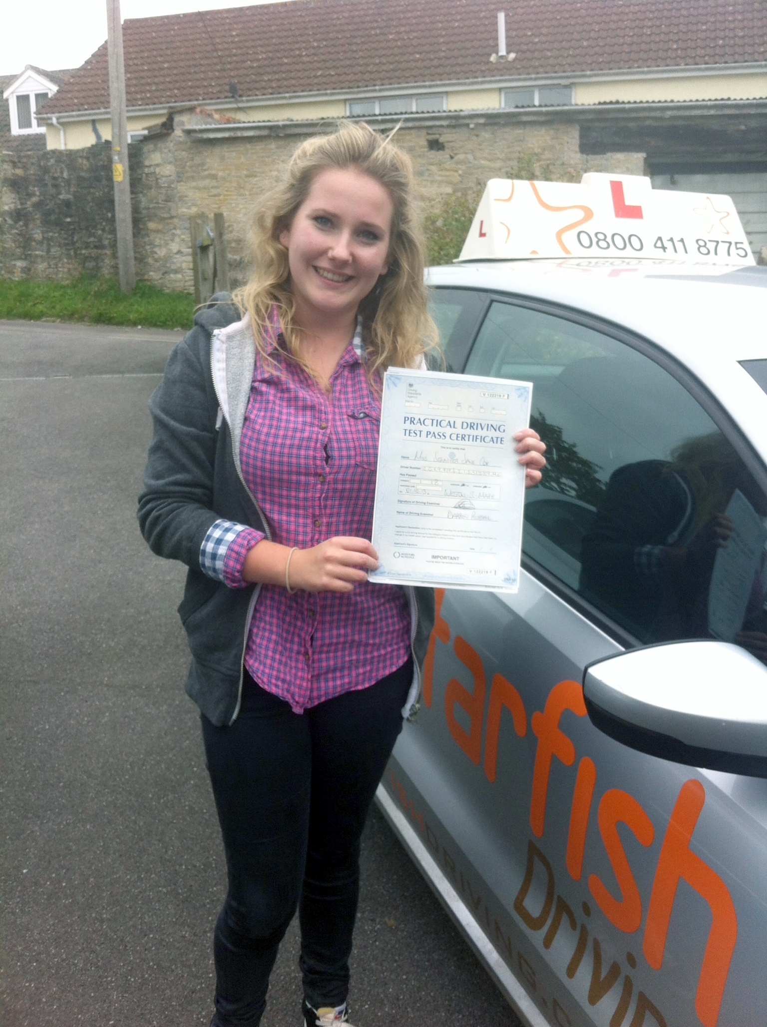 Jenni with her Driving Test Pass Certificate somewhere in Somerset!