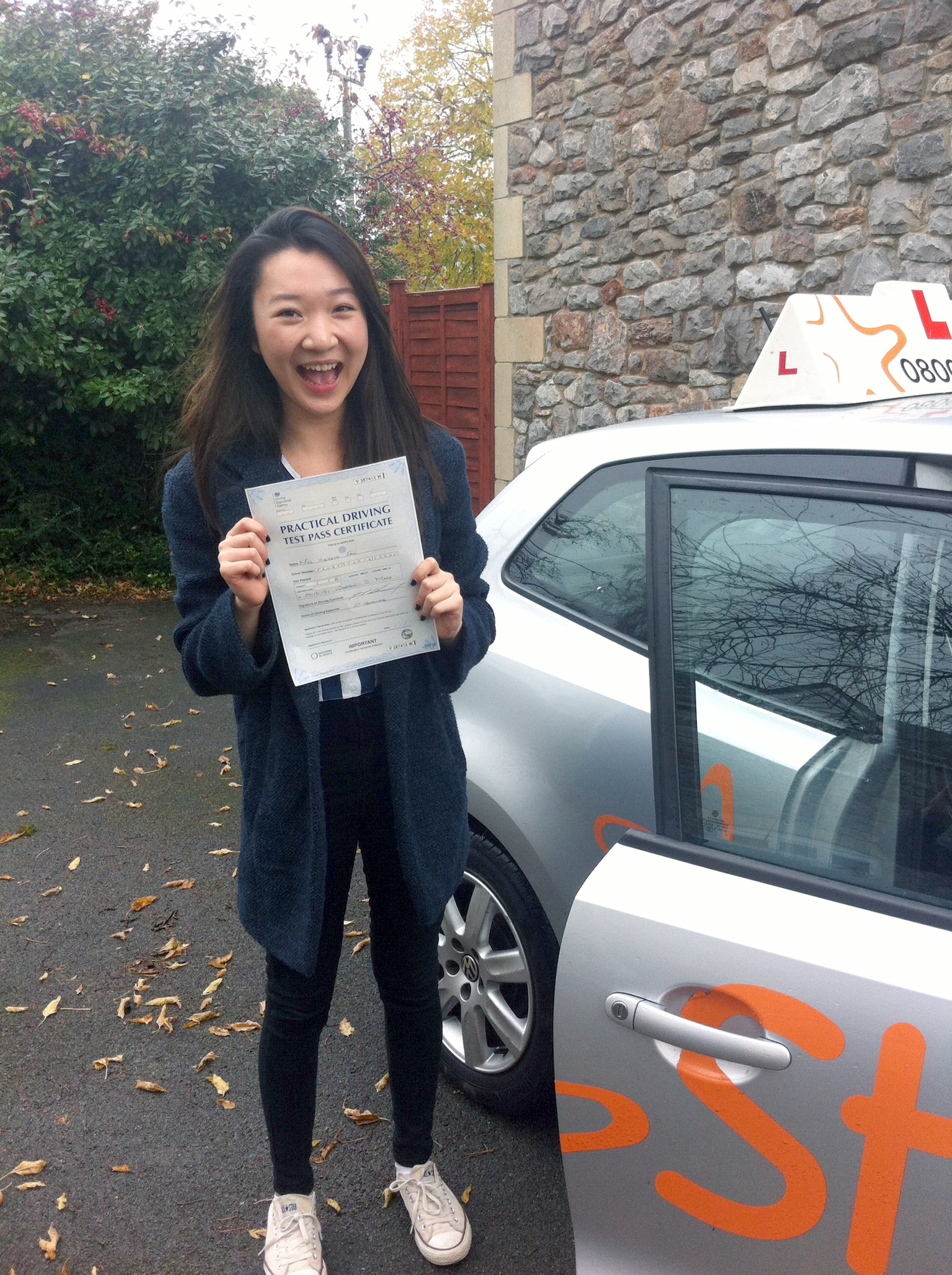 Sunny with her Practical Driving Test Pass Certificate in Cheddar