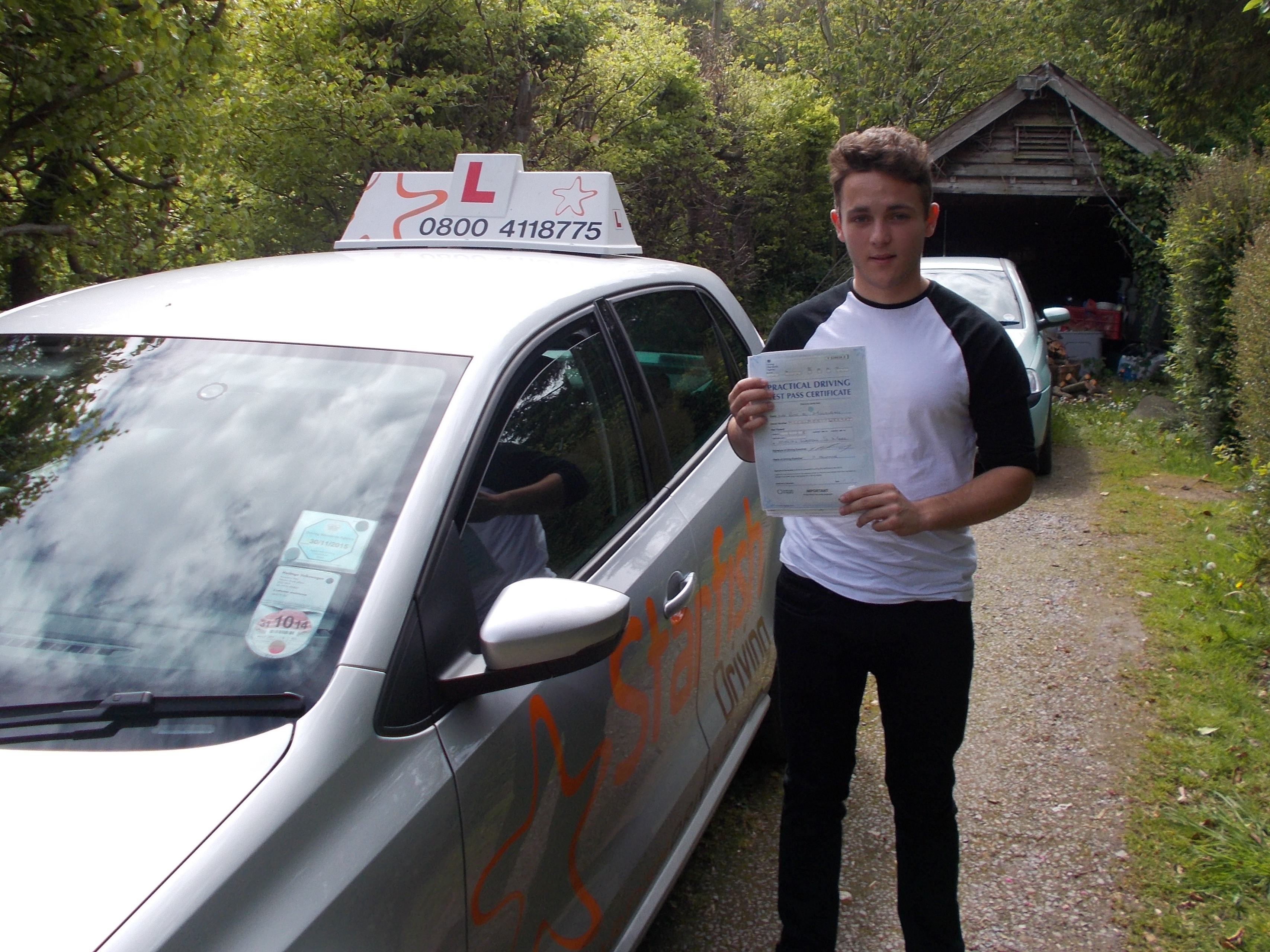 Ross with his Practical Driving Test Pass Certificate somewhere in Compton Bishop.