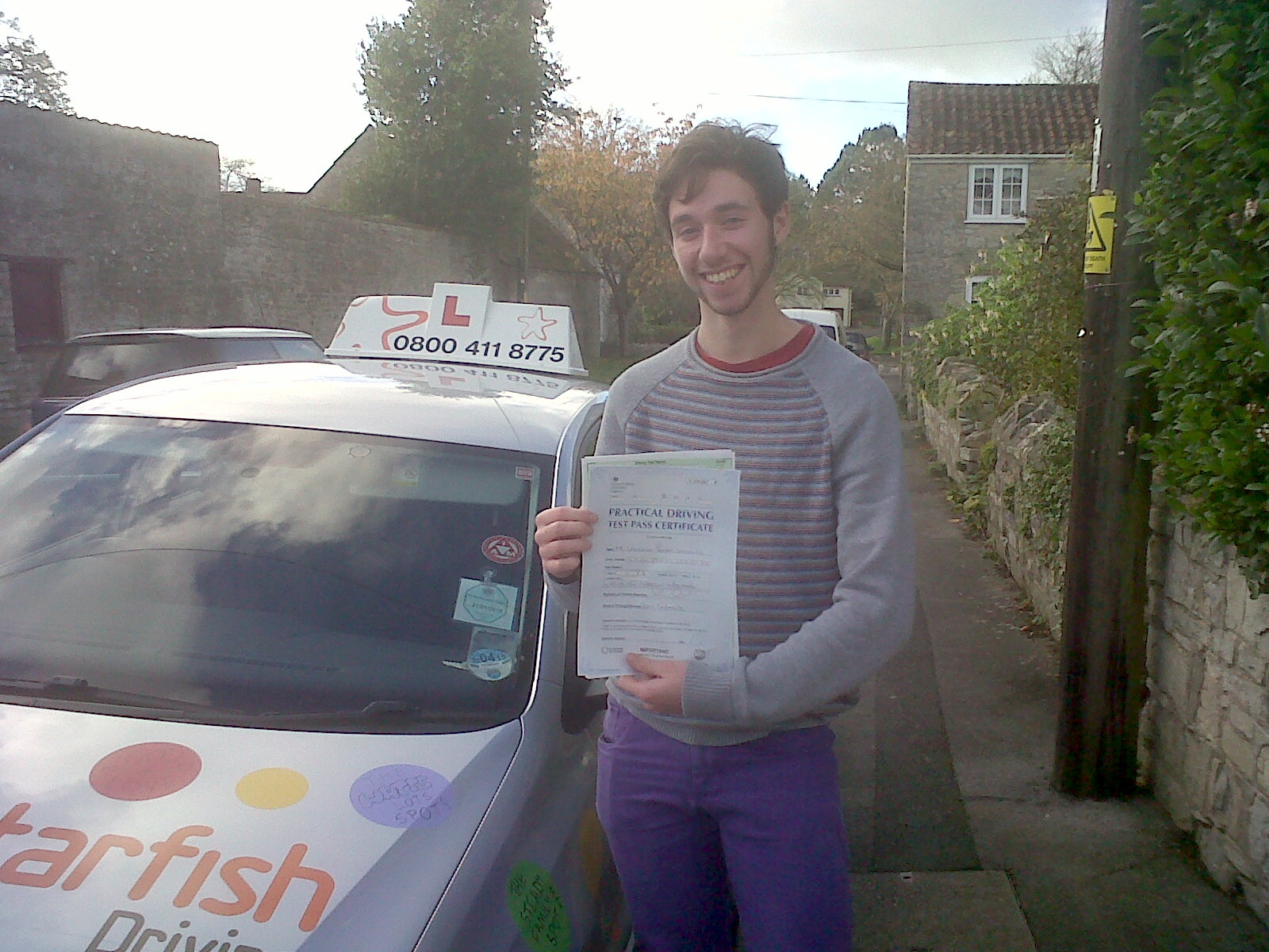 Cam with his Practical Driving Test Pass Certificate in Cossington