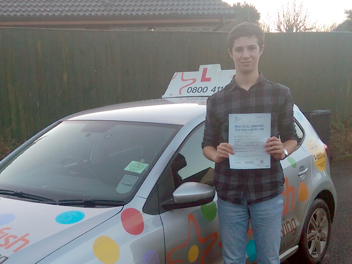 Sam with his Practical Driving Test Pass Certificate somewhere in Shipham
