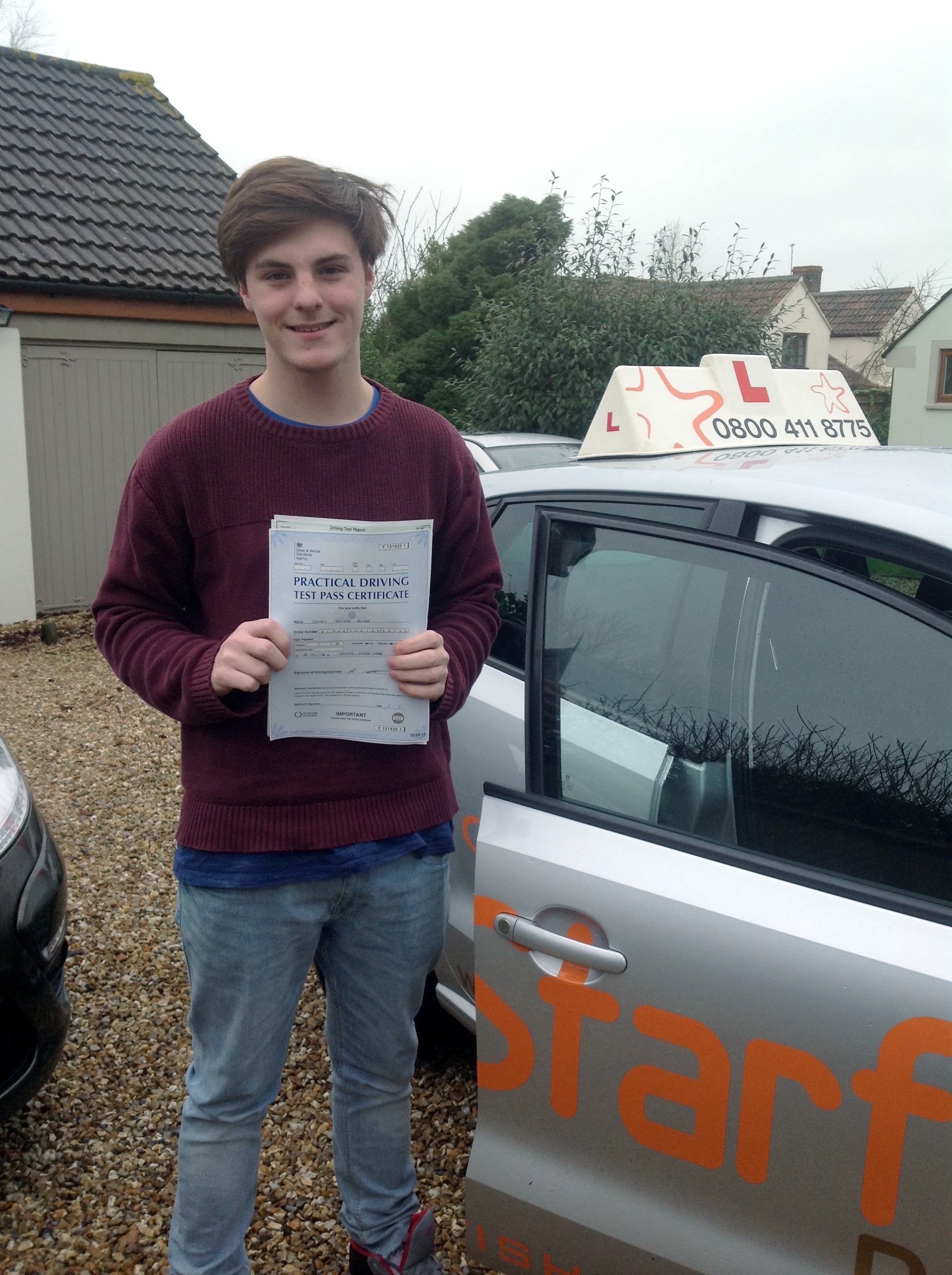 James with his Practical Driving Test Pass Certificate somewhere in Ston Allerton