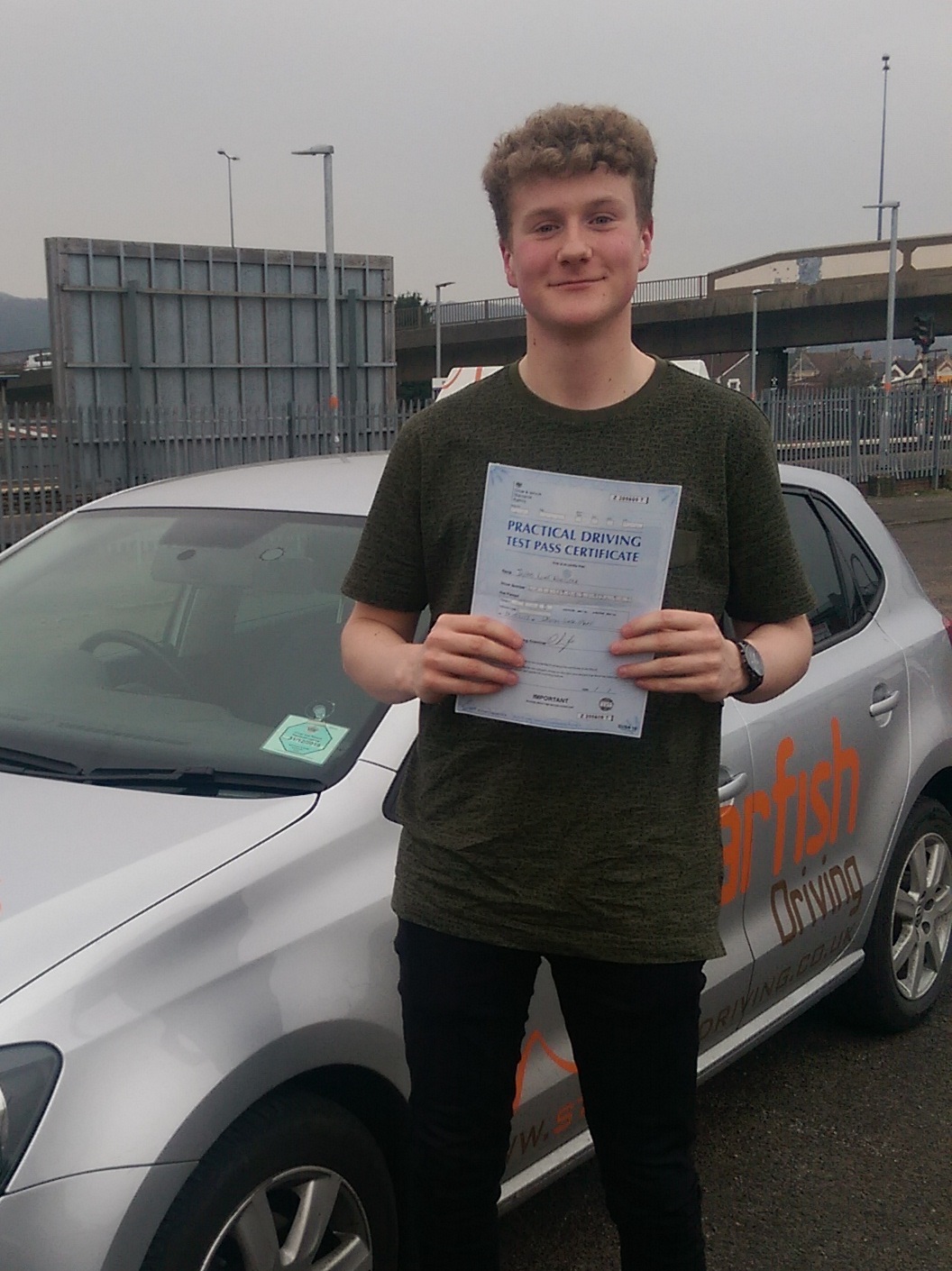Jake with his Practical Driving Test Pass Certificate in Weston-super-mare.