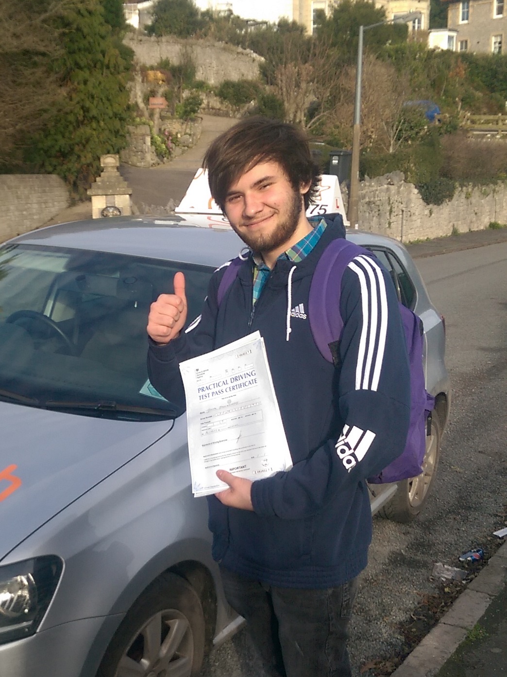 Joe with his Practical Driving Test Pass Certificate in Weston-super-mare